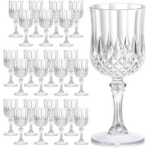 7OZ Plastic Wine Glasses, Reusable Vintage Goblets Unbreakable Drinking Glasses Crystal Water Cups Champagne for Wedding, Parties (24, Clear), Small