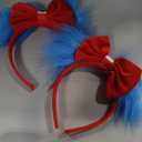 Canlierr Halloween Blue and Red Bow Headband Large Furry Hair Bow Headband Fuzzy Pom Hairband for Women Holiday Party