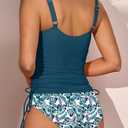 B2prity Women's Tankini Swimsuit Tummy Control Wide Strap Side Cinch Drawstring Two Piece Bathing Suit (Blue, S)