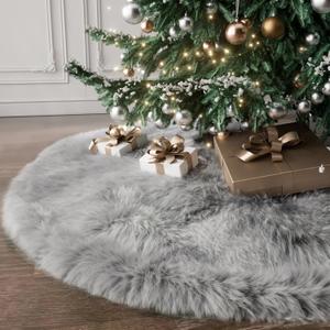 iMucci 24inch Christmas Tree Skirt Wool Fur Grey Tree Skirt Small Tree Skirts Grey Trees Skirt Holiday Party Decoration