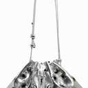 silver y2k purse for women, cool sparkly bucket purse, cute aesthetic fashion bag, small silver clutch bag