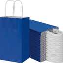 100 Pack 5.25x3.25x8.25 Inch Small Royal Blue Kraft Paper Bags with Handles Bulk, Toovip Gift Wrap Bags for Favor Grocery Retail Party Birthday Shopping Business Goody Craft Merchandise Take Out Sacks