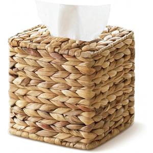Tissue Box Cover, Square Wicker Tissue Box Holder Facial Tissues Boxes, Hand Woven Napkin Box Tissue Holder for Bathroom Bedroom Office Table Desk Night Stand, Boho Decorative, Natural