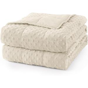 Mr. Sandman Weighted Blanket for Adults Queen Size 15 lbs, Soft Cooling Heavy Minky Blanket for Sleep, Washable Throw Blanket with Glass Beads, 60 x 80 Inches, Ivory