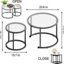 Aboxoo Black Nesting Coffee Glass Table Set of 2, Metal Freme Side End Tables for Living Room Bedroom for Apartment Small Place Modern Industrial Simple, 23.6D x 23.6W x 17.7H in