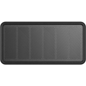 Ottomanson Heavy Duty Rubber Floor Mat Non-Slip, Waterproof, Easy to Clean Boot Tray Utility Mat for Shoes, Boots, Entryway, or Pet Feeding Area Durable, Hose Washable 16" x 32", Black