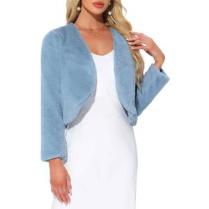 Allegra K Cropped Jacket for Women's Faux Fur with Pockets Long Sleeve Open Front Wedding Bolero Gowns Coat S