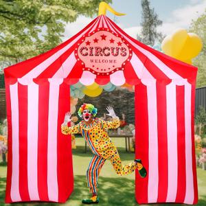 Preboun 10ft Circus Party Decorations Circus Inflatables Tent Blow up Archway Built in LED Lights for Carnival Birthday Mardi Gras Party Holiday Yard Garden Outdoor Decor