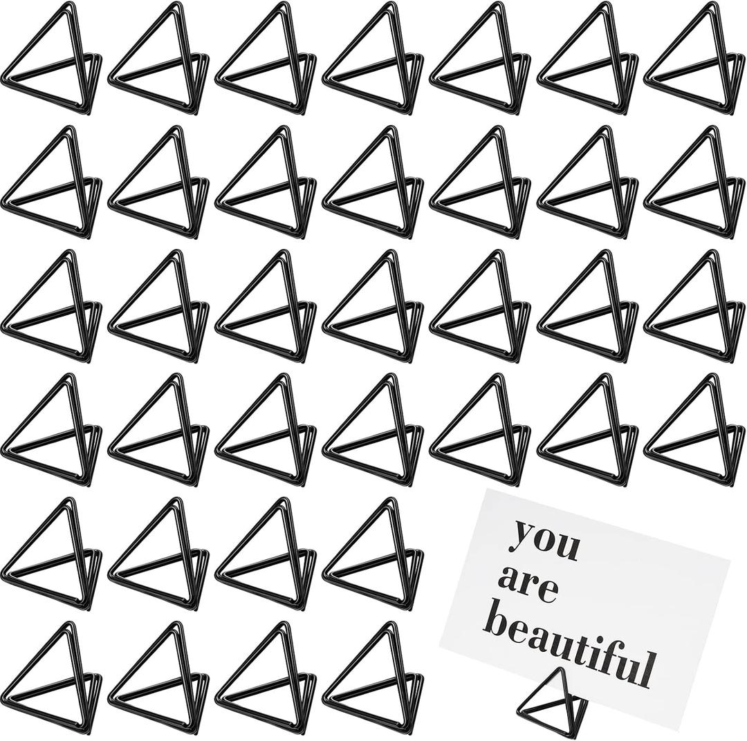 Epakh 100 Pcs Place Card Holder for Table Card Holders for Wedding Triangle Shape Table Number Picture Clips Stand for Centerpiece Anniversary Party (Black)