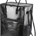 Reusable Grocery Bag with 5 Heave-Duty Wheels, Large Capacity Rolling Tote Bag Waterproof Foldable Shopping Trolley for Groceries, Camping, Laundry, Apartment, Beach Trip, Black, Large