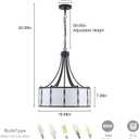 6-Light Black Drum Chandelier Modern Farmhouse Fabric Pendant Light Fixture, 19.68in