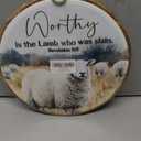 TLESKE Christian Scripture Worthy Is the Lamb Who Was Slain Round Wall Art Decor 10x10, Bible Verse Revelation 5:12 Framed Canvas Wall Art Prints Artwork, Religious Wall Hanging Room Decor for Bedroom