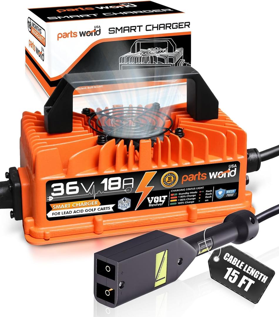 VoltRevive 36V 18A Lead-Acid Golf Cart Charger for EZGO TXT PowerWise D-Style Plug | Fast Charging with TrickleFlow | IP67 Waterproof