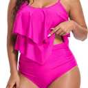 American Trends High Waisted Tankini Swimsuits for Women Flounce Top Tummy Control Bathing Suits, XL