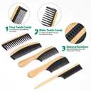 5 Pcs Handmade Bamboo Anti-Static Comb Set for Women and Men - Wide Tooth, Rat Tail, and Fine Tooth Combs for Long, Short, Thick, Thin, Wavy, and Curly Hair Detangling (Natural + Black)