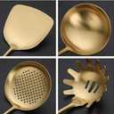 Generic Stainless Steel Kitchen Utensil Set, Spoon, Spatula, Pasta Server, Small Spatula (Black & Gold)