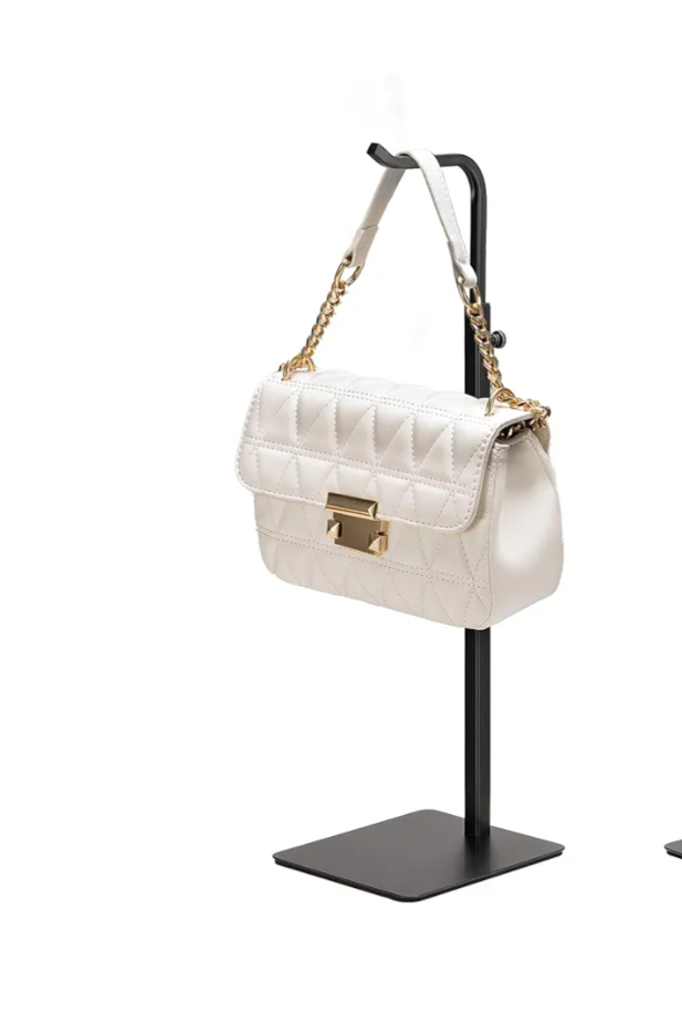 1Pack Purse Holder Handbag Display Stand: Hanger Rack Showing Bags, Purses, and Wreath, Adjustable Black Hook Stand for Tabletop, Closet, Desk, and Retail Use for Vendors