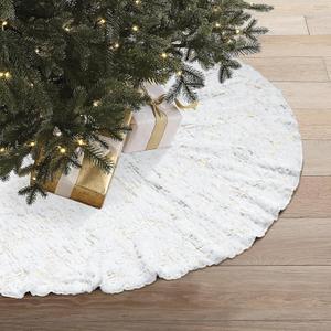 39 Inch Christmas Tree Skirt Large White Plush Tree Skirt for Holiday Party Gold Xmas Christmas Tree Decorations Christmas Tree Mat