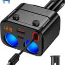 180W Retractable Car Charger Cigarette Lighter Splitter, 5 in 1 USB Fast Car Phone Charger with Retractable Cable 2 USB Ports, 2 Cigarette Lighter Socket with Separate Switch LED Voltmeter