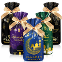 Funrous 40 Pcs Eid Mubarak Gift Bags Plastic Treat Bags Ramadan Theme Clear Printed Drawstring Bags Eid Candy Goodie Bags Castle Moon Star Snack Wrap Bags for Party Decorations Favors, 4 Designs