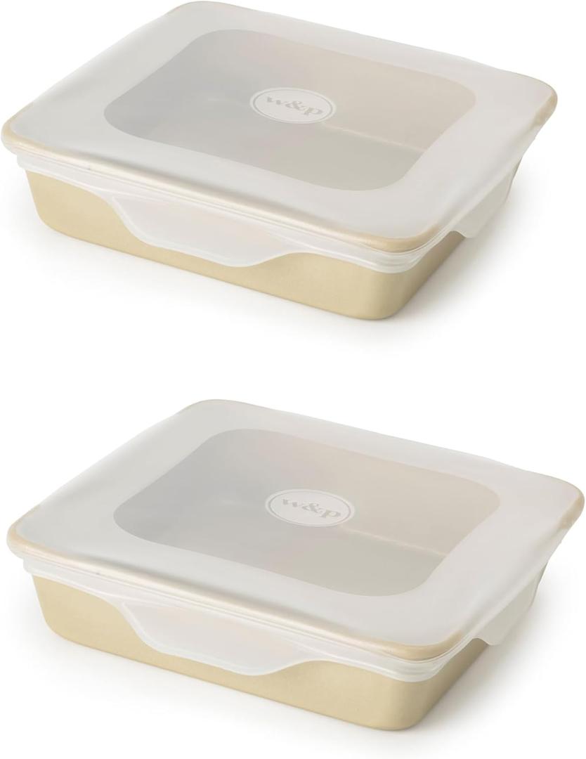 W&P Reusable Silicone Stretch Lid, Brownie (8 x 8) Set of 2, Dishwasher Safe, Freezer Safe, LFGB/Premium Silicone, Microwave Safe, Clear
