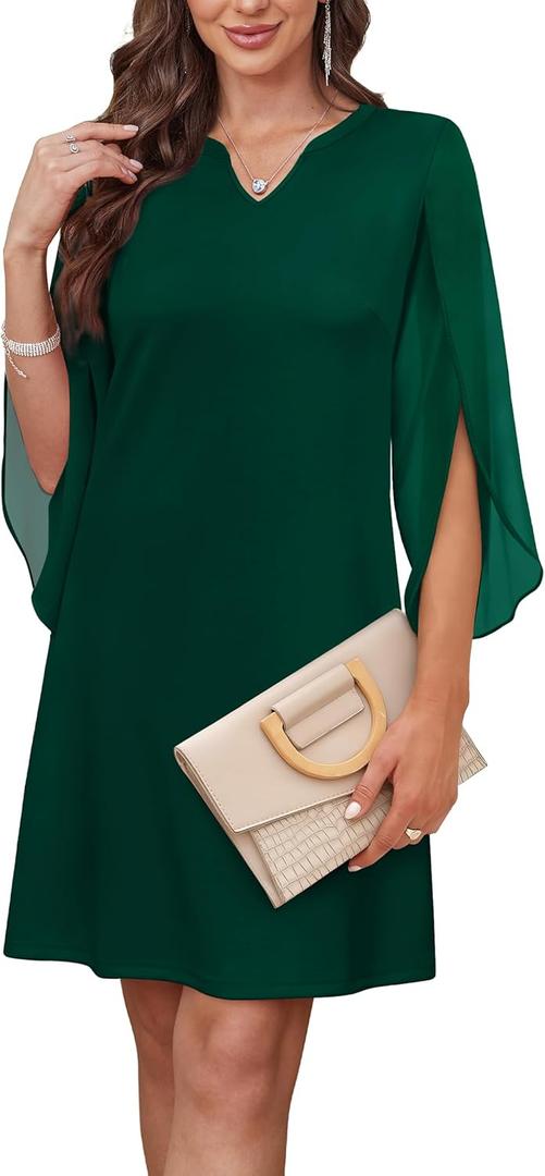 RUMIA Cocktail Dresses for Women Chiffon Sleeve Wedding Guest Dress (XS-3XL) (Medium, 05-dark Green)