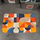 Door Mat Outdoor Mid Century Yellow Orange Grey Blue Abstract Retro Geometric Modern Welcome Mats for Front Door Indoor Entry Doormat Non-Slip Kitchen Rug/Floor Mats for Bathroom/Bedroom 
29x17 Inch