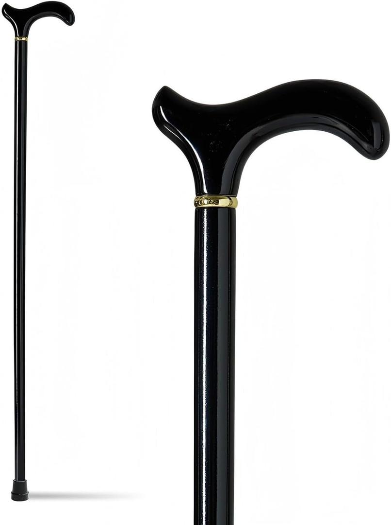 GUYUE Handmade Wooden Walking Cane for Men and Women Ergonomic Wood Cane (Gloss Black, 37" (for 6'0" to 6'1"))
