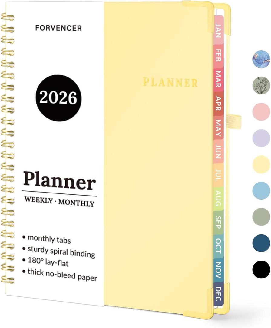 2026 Planner, Forvencer Calendar Planner Weekly and Monthly, Jan 2026-Dec 2026, 6" X 8", Hardcover Agenda Book, Daily Journal Organizer with Inner Pocket, Notebook for Office School, A5, Tender Yellow