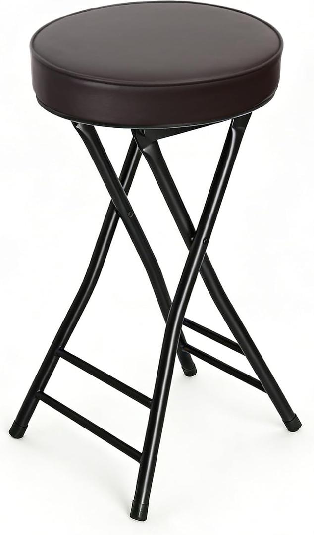 Gluck Plants Folding Stool,24 Inch Foldable Portable Collapsible Height Bar Stool Chair,Adult Tall Leather Padded Chair for Kitchen Living Room Garden Camping Fishing