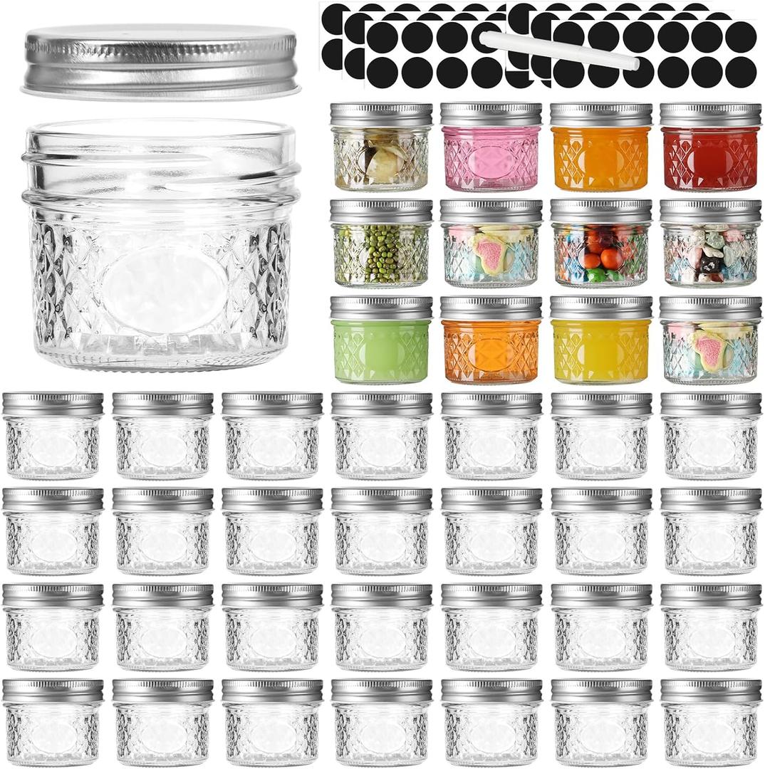 40 Pack Small Mason Jars, 4oz Mini Mason Jars, Canning Jars With Sliver Lids For Dessert, Honey, DIY Candle