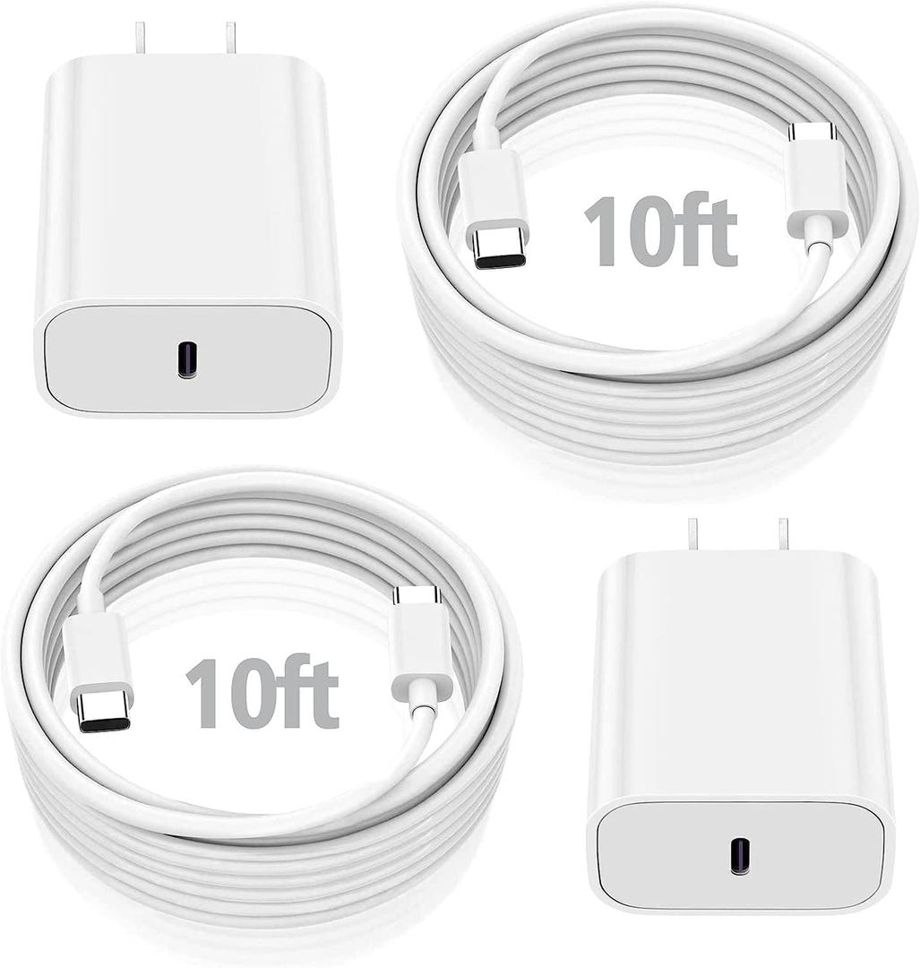 10FT iPad Charger Cord, 20W USB C Fast Charger with Long Charging Cable for iPad Pro 13/12.9/11 inch, iPad 10th Generation, iPad A16 11th Generation, iPad Air 13/11 inch/5th/4th, iPad mini 6/7th (White)