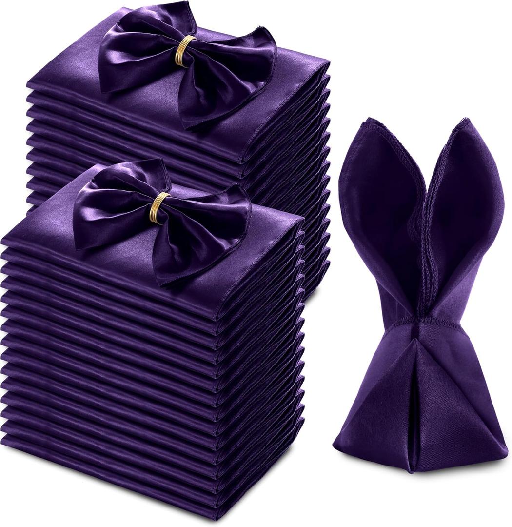 MILVOWOC 72 Pack Square Purple Satin Napkins 20 x 20 Inch Soft Silk Dinner Napkins Smooth Decorative Table Napkins, Washable & Reusable Cloth Napkins for Weddings Dinner Restaurant Party Decoration