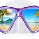 Snorkel Diving Mask Panoramic HD Swim Mask, Anti-Fog Scuba Diving Goggles,Tempered Glass Dive Mask Adult Youth Swim Goggles with Nose Cover for Diving, Snorkeling, Swimming (Clear Purple)