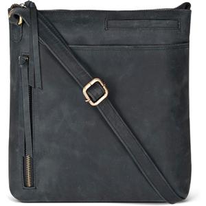 Oak Leathers Cross Over Purse | Leather Purse For Women | Vintage Black Purse | Large Sized Purse | Adjustable Strap