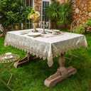ARTABLE Lace Table Cloth Rectangle Spring Antique Flower Decor Macrame Tablecloth for Outdoor Farmhouse Rustic Kitchen Party Birthday Picnic (Light Brown, 52 x 70 Inch)