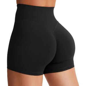 YEOREO Women's Biker Shorts 4.5" Workout Gym Shorts High Waist Tummy Control Hidden Scrunch Running Yoga Black Medium
