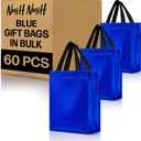 Nush Nush Shiny Blue Gift Bags Bulk Medium Size  Set of 60 Reusable Gift Bags With Handles - Ideal for Party Favors, Goodies, Birthday Parties, Small Business, Christmas and Holidays  8Wx4Dx10H