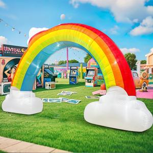 14FT Inflatable Rainbow Arch with Cloud, Inflatable Music Archway Blow up Yard Decorations with Led Lights for Outdoor Event Birthday Holiday Party Garden Lawn Decoration