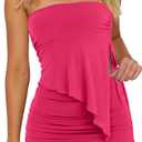 CSDAJIO Women Two Piece Summer Set Club Outfits Drawstring Ruched Side Asymmetrical Tube Top and Bodycon Mini Skirt (Pink, XS)