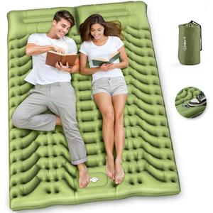 Camping Sleeping Pad,Double Sleeping Pad for Camping-Self Inflating 4" Extra-Thick for 2 Person with Pillow Built-in Foot Pump Inflatable Sleeping Mat for Backpacking,Hiking,Traveling,Tent (Green)