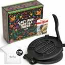 Uno Casa Cast Iron Tortilla Press 10 Inch - Tortilla Maker Press, Pre-Seasoned Roti Maker with 100 Pcs Parchment Paper - Heavy Duty Quesadilla Maker for Homemade Flatbreads, Rotis, Empanadas (25cm)
