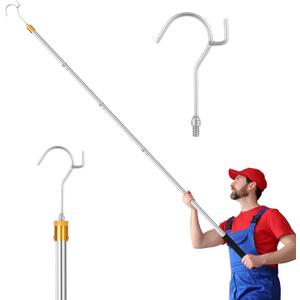 Clothes Hook Pole, Adjustable from 28 inches to 74 inches, Sponge Handle, Pick up Clothes from high Places, Closet Coat Rack Hook Rod, Used for Blinds Closets Ceilings, Strong Yet Lightweight.