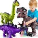 TEMI 3 Pack Electrical Walking Dinosaur Toys for Toddlers 3-4 3-5 Years with Sound and Light Up, Toddler Robot Dinosaur, Brachiosaurus, Stegosaurus Dinosaur Figures for Kids