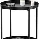 EKNITEY 2 Tier End Table - Metal Side Table Waterproof Small Sofa Coffee Side Tables Bedroom Indoor Outdoor with Removable Tray for Living Room Bedroom Balcony and Office (Black)