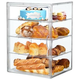 Bread Box,Large Bread Boxs for Kitchen Countertop - 4 Layers Adjustable Bread Storage Container,Clear Boxes for Kitchen Counter, Bread Box Airtight,Bread Holder,Perfect for Bagel Muffins Transparent (White)