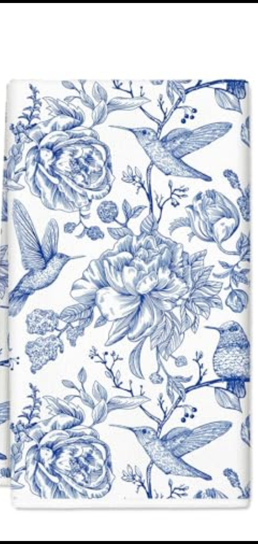 AnyDesign Chinoiserie Floral Kitchen Towels Blue White Flowers Bird Dish Towels 18 x 28 Inch Decorative Hand Drying Tea Towel for Farmhouse Cooking Baking Cleaning Wipes, Set of 1