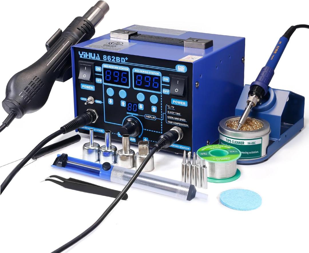 YIHUA 862BD+ SMD ESD Safe 2 in 1 Soldering Iron Hot Air Rework Station F /C with Multiple Functions