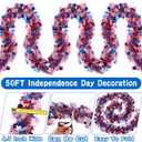 50 Feet Patriotic Tinsel Garland with USA Flags - Red White and Blue Metallic Glitter Streamers for 4th of July Decorations, Independence & Memorial Day Indoor Outdoor Party Decor