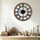 16 Inch Rustic Wall Clock Silent Non-Ticking Wooden Wall Clocks with Roman Numerals Farmhouse Decorative Clock for Living Room Bedroom Office (Brown)